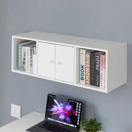 Basicwise Wall Mounted Computer Cabinet Floating Hutch, White QI003676W